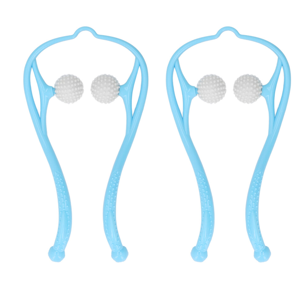 Blue/Pink () 2Pcs Dual Trigger Point Neck Massager Ergonomic Handheld