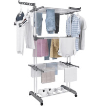 (Grey) 4 Tier Foldable Clothes Airer Rack Indoor Outdoor Dryer Laundry Dry Rail Hanger