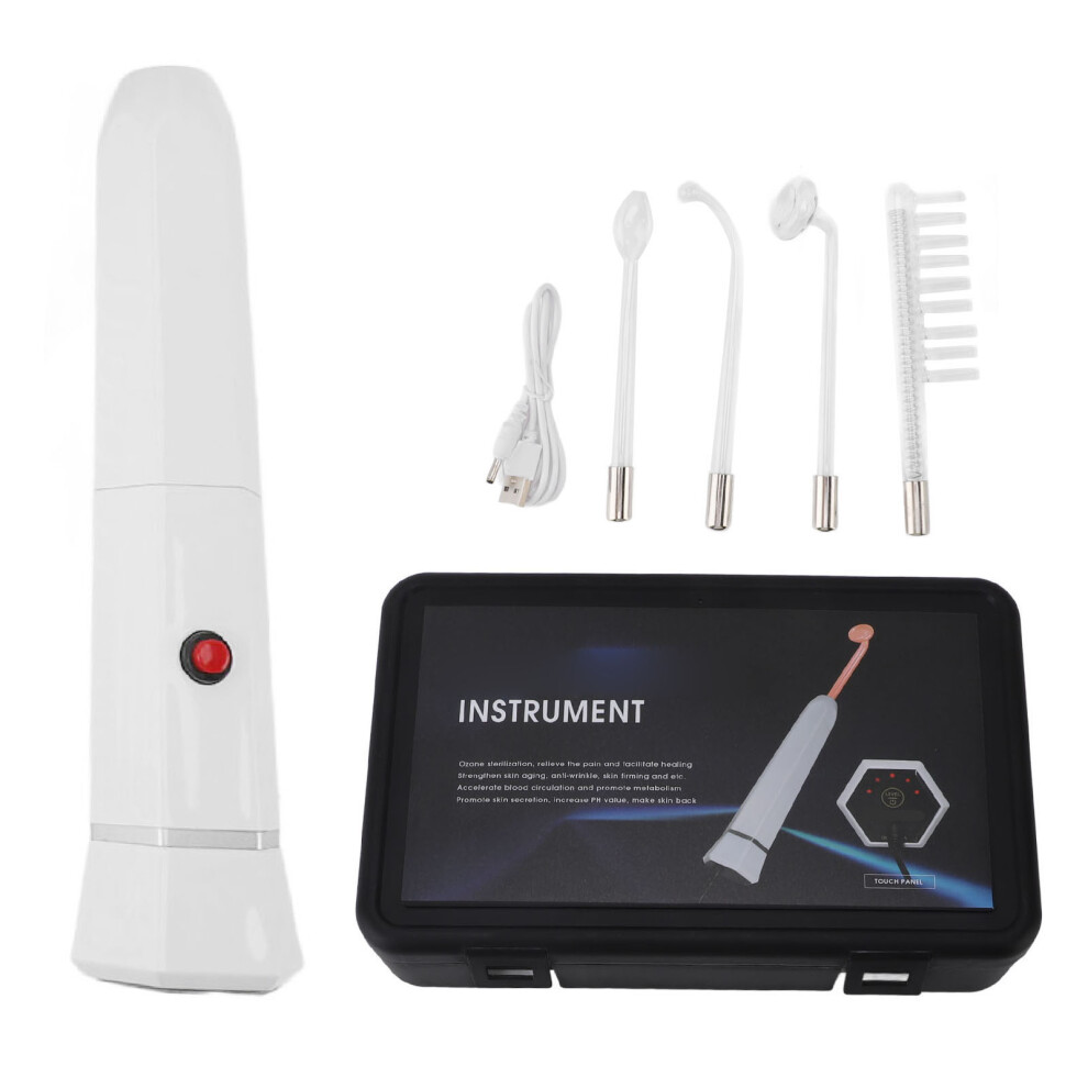 White 4 Tubes High Frequency Facial Wand Rechargeable Skin Tightening