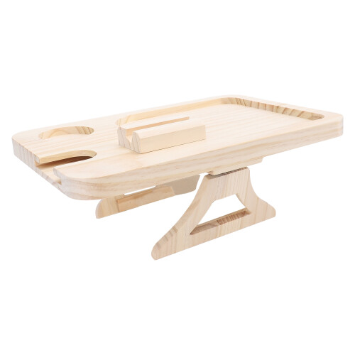 Wooden Sofa Armrest Tray Foldable Clip On Side Table Rotatable Slot 1