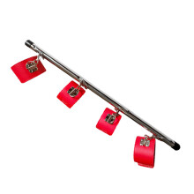 (Red) Lockable Handcuffs Stainless Steel Adjustable PU Leather Red