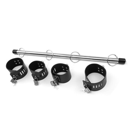 (Black) Lockable Handcuffs Stainless Steel Adjustable PU Leather Red 1