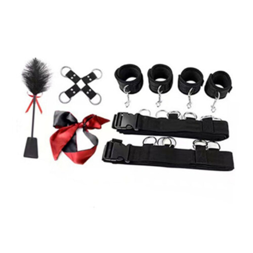 Set Bondage Nylon Manette Gambe Polso Caviglia Piuma 2