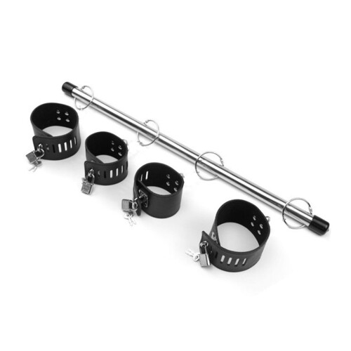 (Black) Lockable Handcuffs Stainless Steel Adjustable PU Leather Red 2
