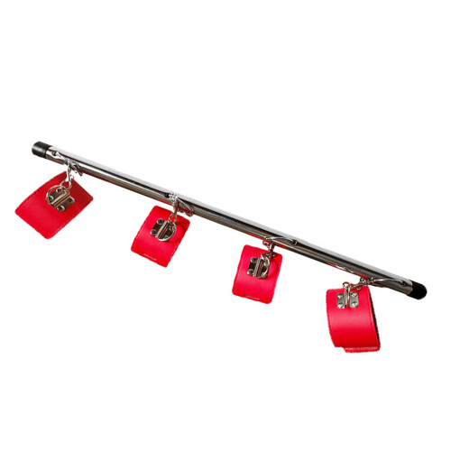 (Red) Lockable Handcuffs Stainless Steel Adjustable PU Leather Red 1
