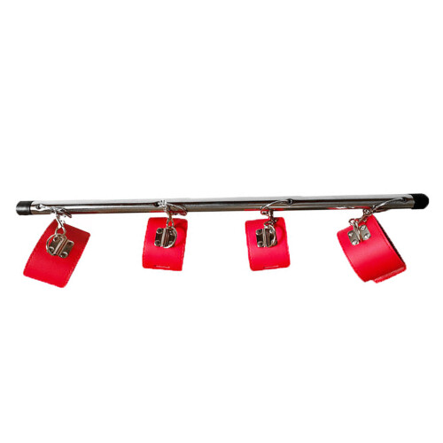 (Red) Lockable Handcuffs Stainless Steel Adjustable PU Leather Red 2