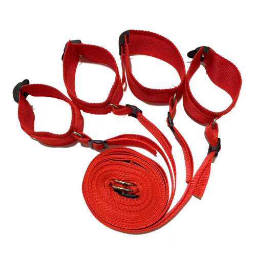 (Red) Nylon Bed Bondage Strap w/ Metal Buckle, Red