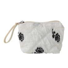 Women Rose Pattern Makeup Bag Zipper Portable Lipstick Storage S