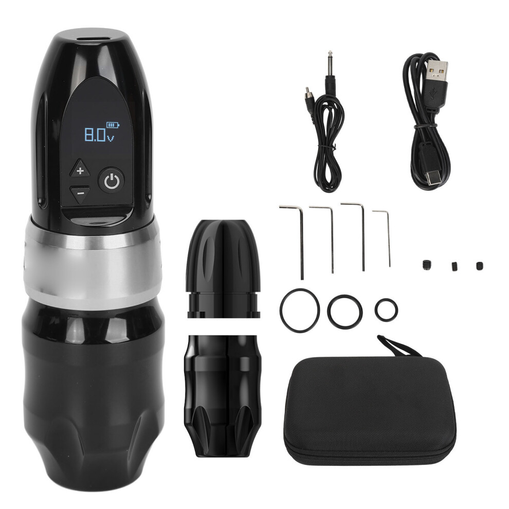 () Wireless Tattoo Pen 2400Mah Rotary Machine With Rca Connector Silver/Black 461605354446