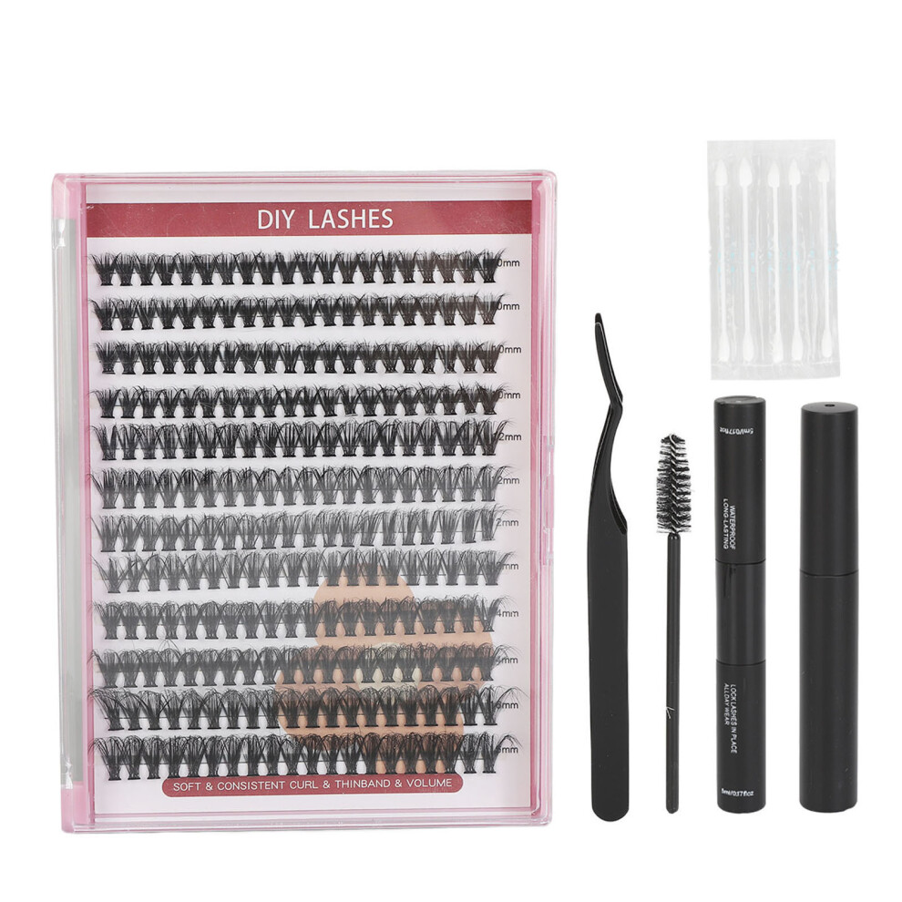 (12 Rows 40D) Lash Extension Kit 16 Rows 30D+40D Reusable Clusters Bond Tweezers