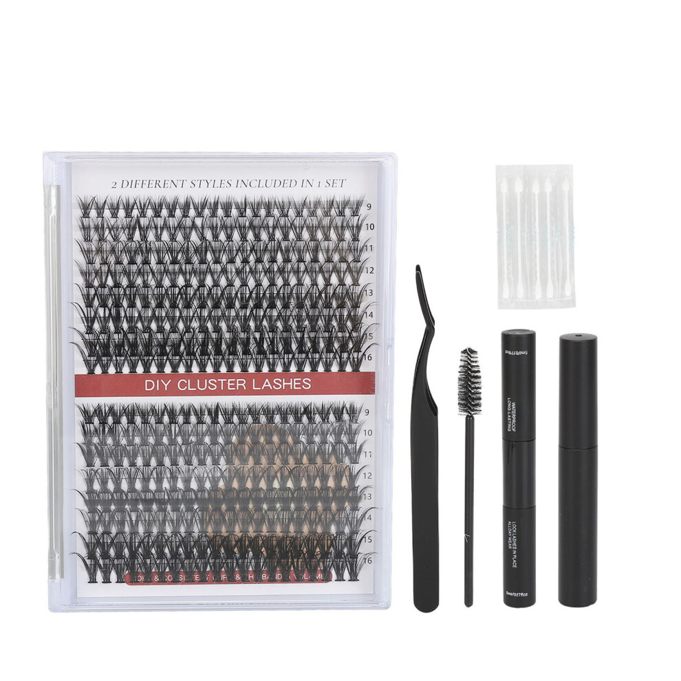 (16 Rows of 30D+40D Combination) Lash Extension Kit 16 Rows 30D+40D Reusable Clusters Bond Tweezers