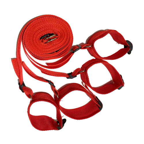 (Red) Nylon Bed Bondage Strap w/ Metal Buckle, Red 2
