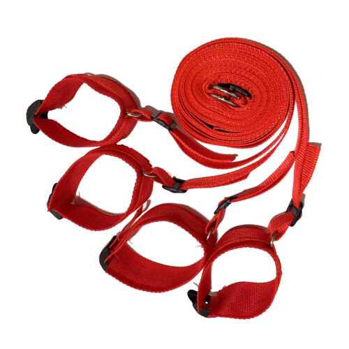 (Red) Nylon Bed Bondage Strap w/ Metal Buckle, Red 1