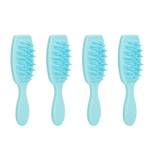 (Blue) 4x Silikon-Kopfmassagebürste für Shampoo, lang