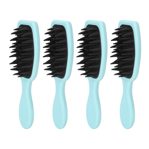 (Blue Handle Black Teeth) 4x Kopfhaut-Massagebürste Silikon weich
