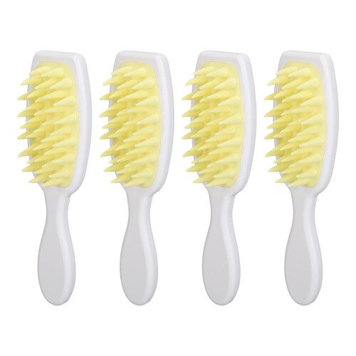 (White Handle Yellow Teeth) 4x Kopfhaut-Massagebürste Silikon weich
