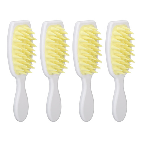 (White Handle Yellow Teeth) 4x Kopfhaut-Massagebürste Silikon weich 1