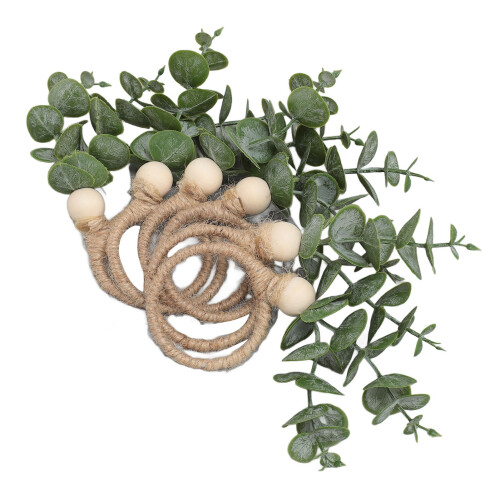 6x Handgewebte Faux-Eukalyptus-Blatt Serviettenringe