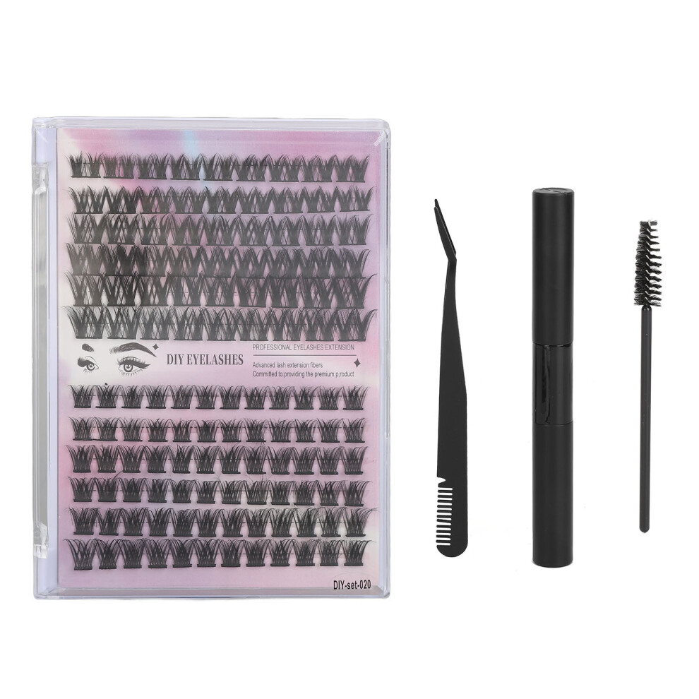 Black (Black) Eyelash Extension Kit 126Pcs D Curl False Lash 3Ml Glue Tweezers Brush