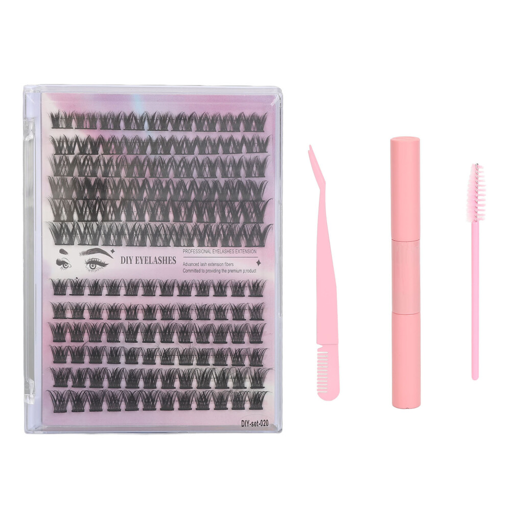 Pink (Pink) Eyelash Extension Kit 126Pcs D Curl False Lash 3Ml Glue Tweezers Brush