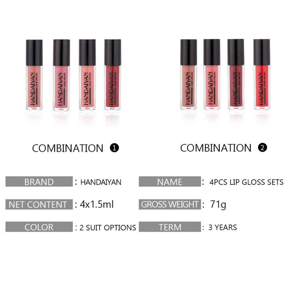 HANDAIYAN 4pcs Matte Lip Gloss Set Non-Stick Long-lasting Glaze Kit
