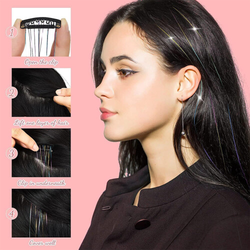 6x Clip-in Haar Tinsel 50cm Glitter Extensions 1