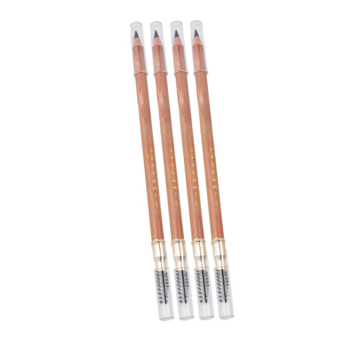 (Deep Black) 4st Double Head Waterproof Eyebrow Pencil Grey Brown 1