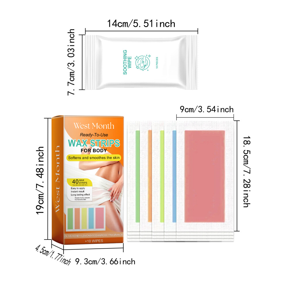West&Month 40PCS Waxing Strips with 10PCS Soothing Wipes Hair Removal