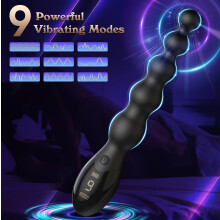 Vibrating Butt Plug Anal Beads Prostate Massager 9 Modes with 2 Rings