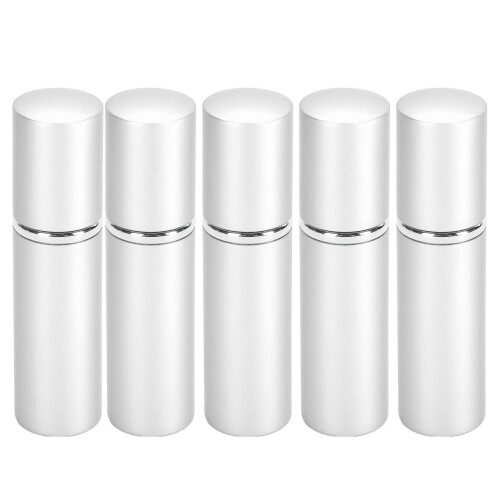 (Silver) 5pcs 10ml Flat Top Glass Spray Bottles Empty Black 2
