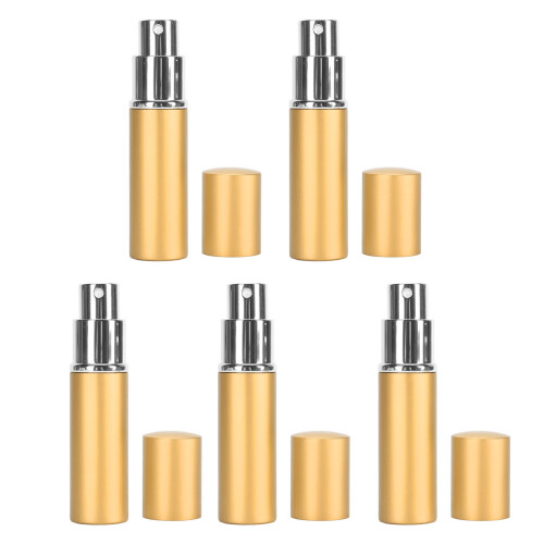 (Gold) 5pcs 10ml Flat Top Glass Spray Bottles Empty Black 1