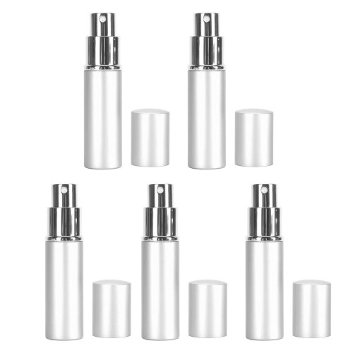 (Silver) 5pcs 10ml Flat Top Glass Spray Bottles Empty Black 1