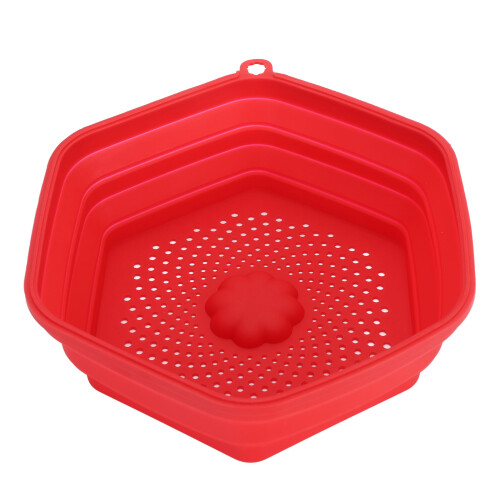 Red Silicone Microwave Splatter Cover Handle Collapsible