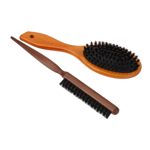 Bristle Hair Brush Set 3 Rows Rounded Teeth Paddle 1