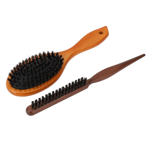 Bristle Hair Brush Set 3 Rows Rounded Teeth Paddle 2