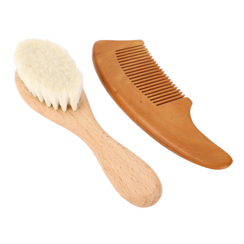 Babyhaarbürste Set Weiche Borsten Buchenholzgriff 2