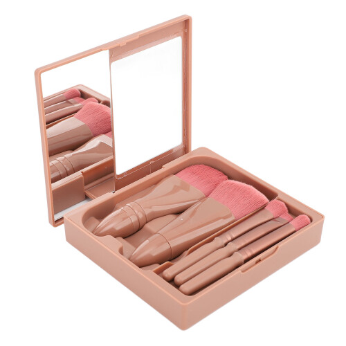 (Pink) 5Pcs Makeup Brush Set Portable Soft Bristles Green