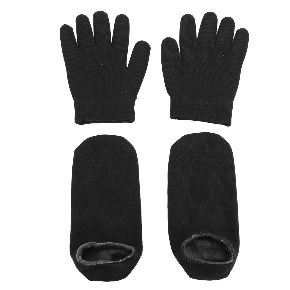 (Black) Gel Gloves Socks Set Moisturizing Dry Cracked Hands Feet Rose