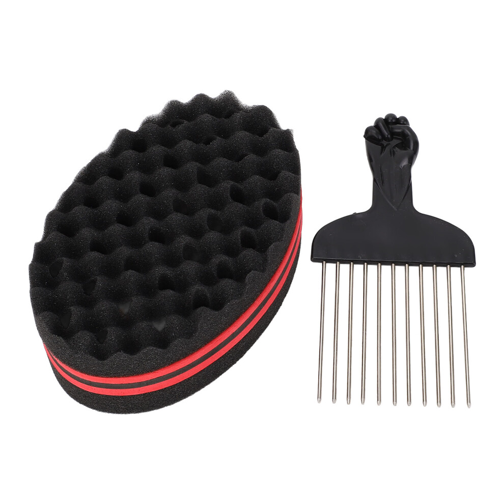 2pcs Afro Twist Hair Pick Comb Sponge Steel Brush Set for Men Styling