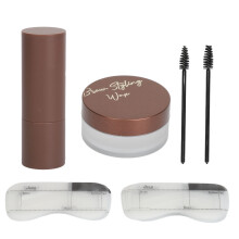 (02 Dark Gray) Eyebrow Stamp Kit 2 Brushes 20 Stencils Brown