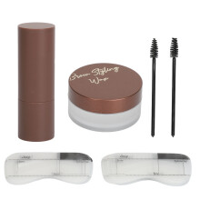 (01 Deep Brown) Eyebrow Stamp Kit 2 Brushes 20 Stencils Brown