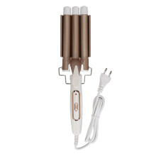 (EU Plug) Lockenstab 3 Zylinder Temperaturregelbar Gold für Heim & Salon