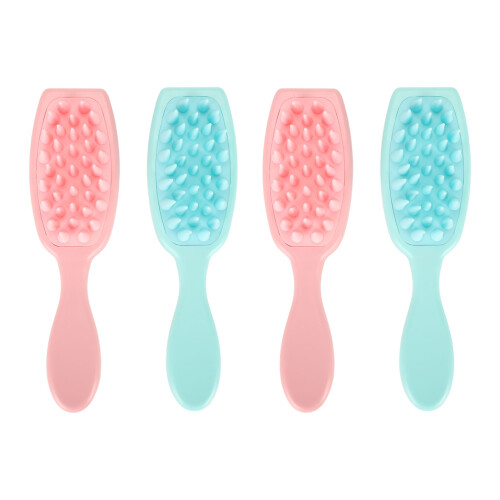 4pcs Long Handle Shampoo Brush Ergonomic Scalp Massaging Pink Blue