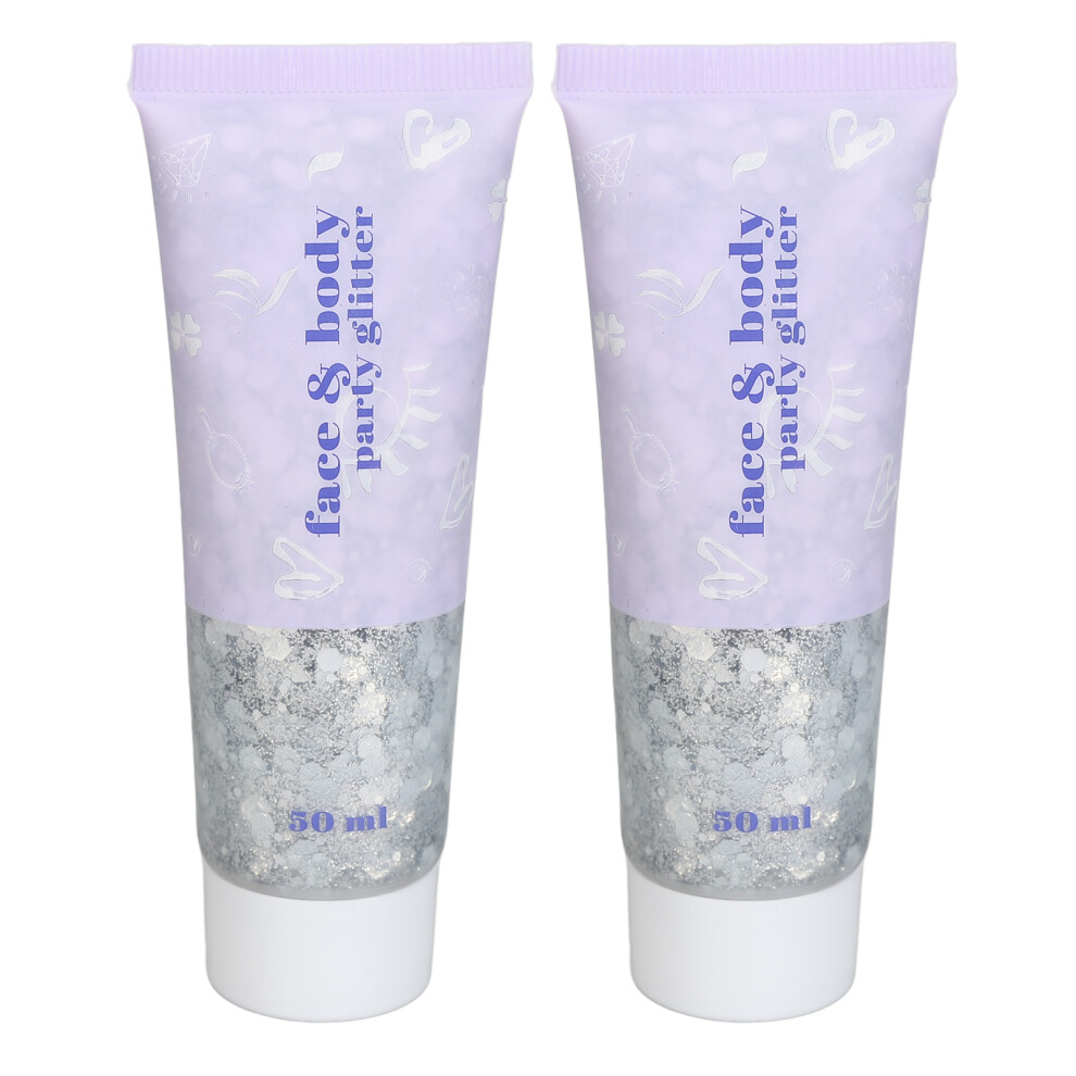 (Silver) 2Pcs Face and Body Glitter Gel Holographic 50ml Brilliant Purple
