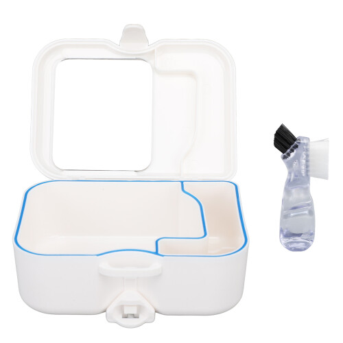 Denture Storage Box with Mirror & Deep Clean Brush