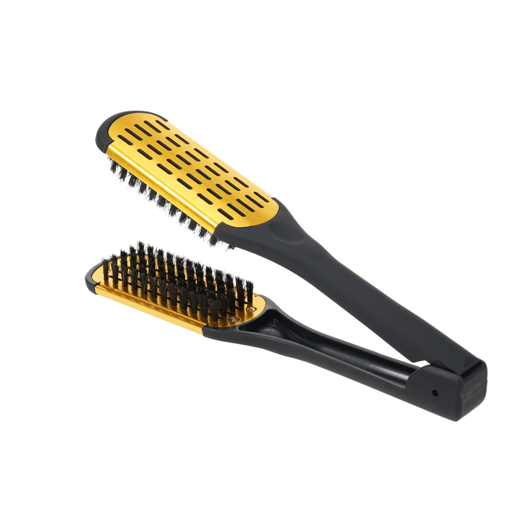 Hair Straightening Comb Double Sided Bristle Clamp Natural Fibres