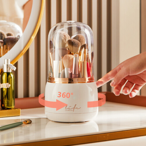 Dark Green Rotating Dust-Proof Luxury Makeup Brush Bucket