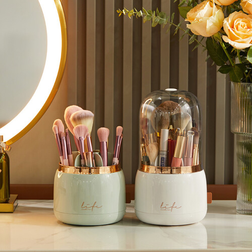Dark Green Rotating Dust-Proof Luxury Makeup Brush Bucket 2
