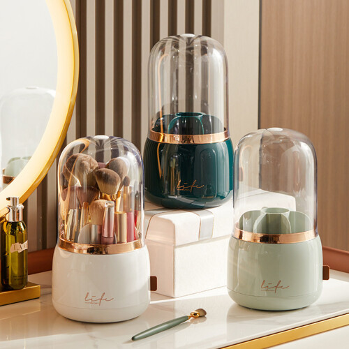Dark Green Rotating Dust-Proof Luxury Makeup Brush Bucket 1