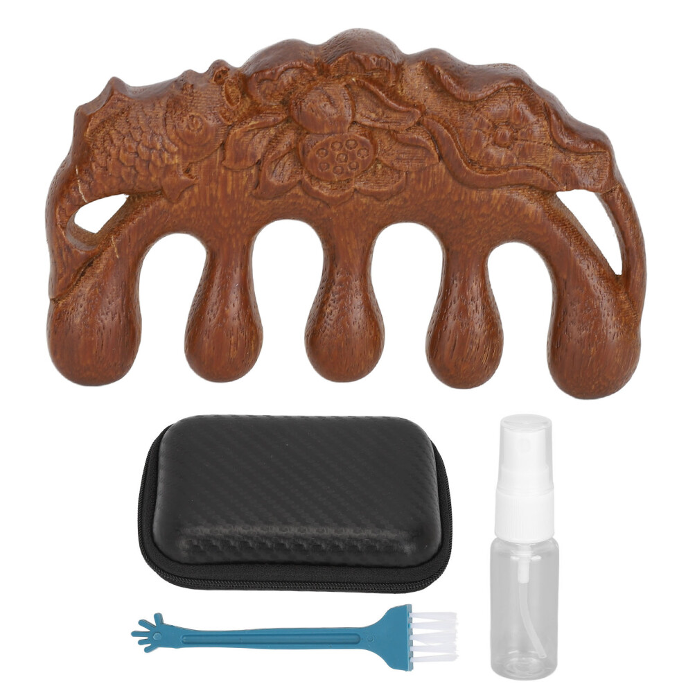 Scalp Massage Comb Wooden Wide Tooth Sandalwood Meridian 20ml Oil Bag